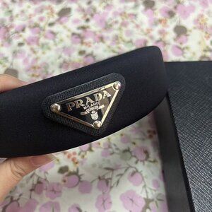 Prada Black Enamel-Logo Womens Headband